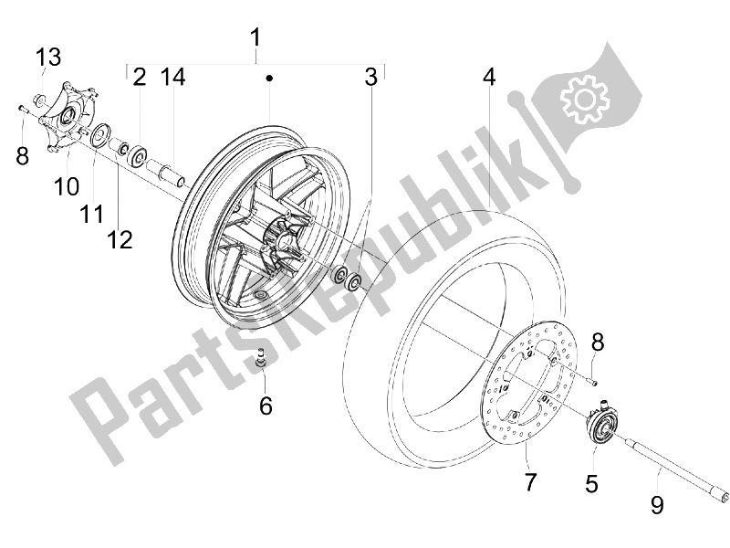 All parts for the Front Wheel of the Piaggio X7 300 IE Euro 3 2009