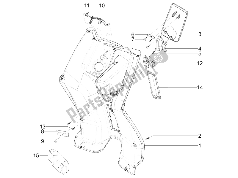 Todas las partes para Guantera Frontal - Panel De Rodilleras de Piaggio Typhoon 50 4T 4V E2 USA 2012