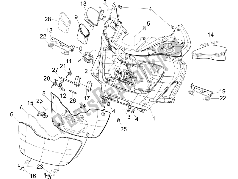 All parts for the Front Glove-box - Knee-guard Panel of the Piaggio X9 500 Evolution 2006