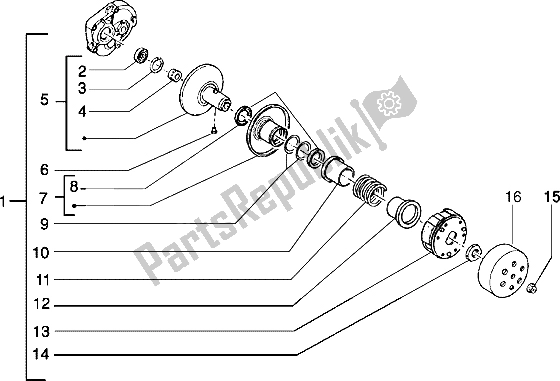 All parts for the Driven Pulley of the Piaggio NRG MC3 50 2002