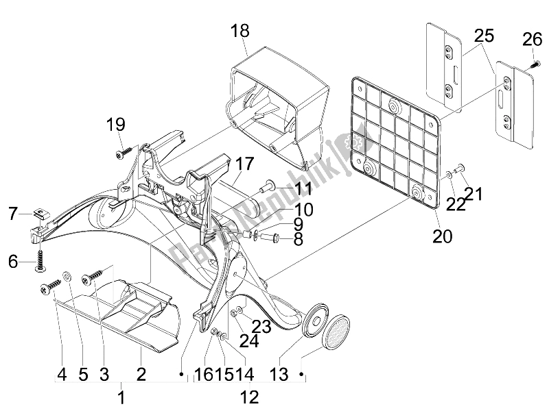 All parts for the Rear Cover - Splash Guard of the Piaggio FLY 150 4T E3 2008