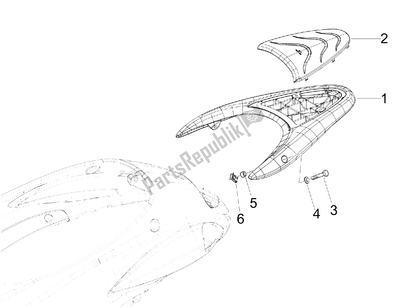 All parts for the Rear Luggage Rack of the Piaggio Liberty 50 2T 2008