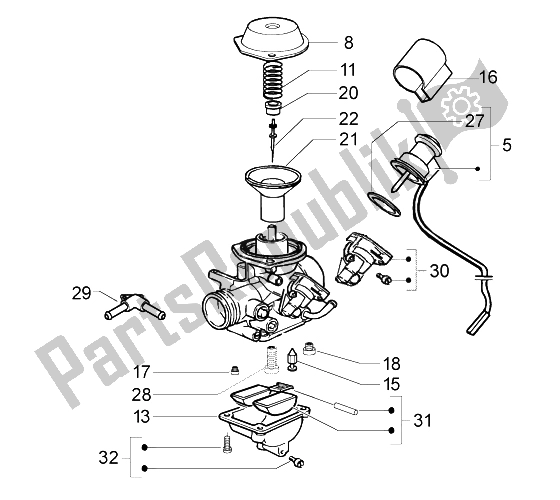 Toutes les pièces pour le Carburateur (2) du Piaggio Beverly 250 RST 2004