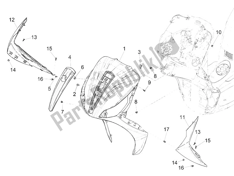 All parts for the Front Shield of the Piaggio Medley 125 4T IE ABS 2016