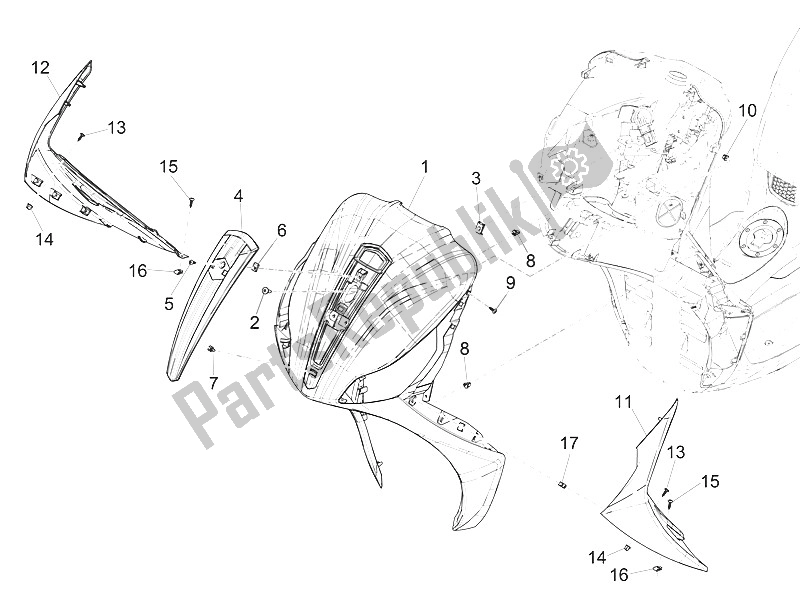 Tutte le parti per il Scudo Anteriore del Piaggio Medley 125 4T IE ABS 2016