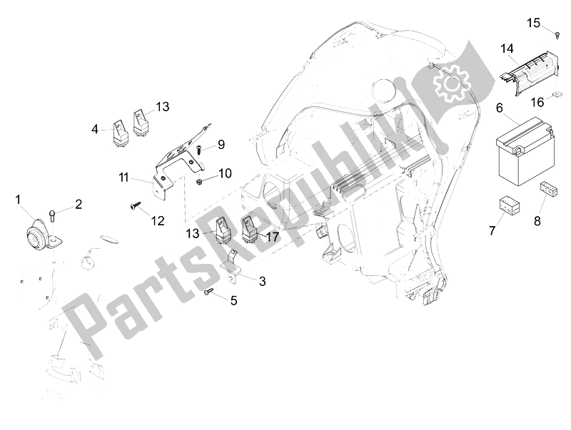 Tutte le parti per il Interruttori Del Telecomando - Batteria - Avvisatore Acustico del Piaggio FLY 50 4T 4V USA 2 2014