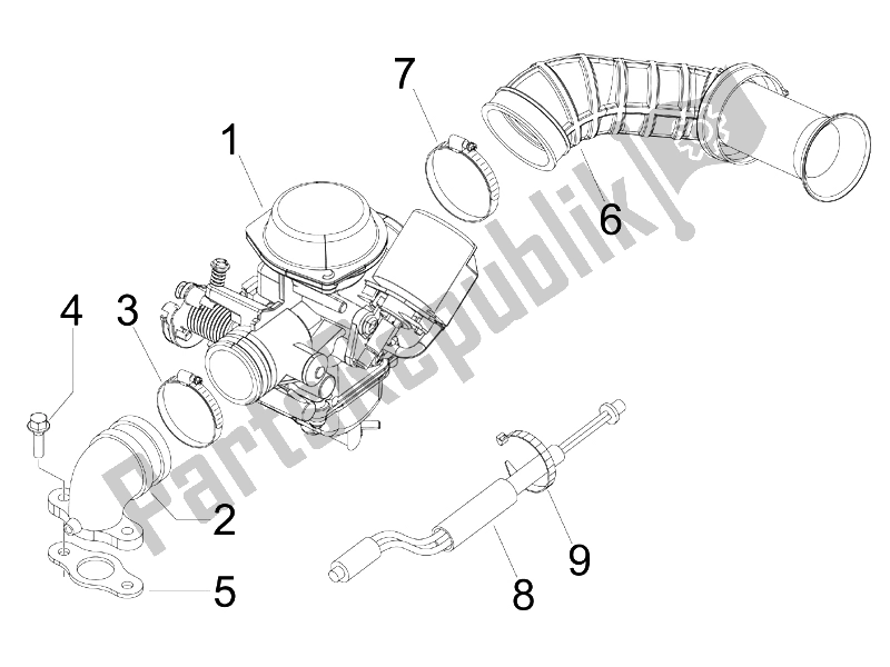 All parts for the Carburettor, Assembly - Union Pipe (2) of the Piaggio FLY 150 4T USA 2007