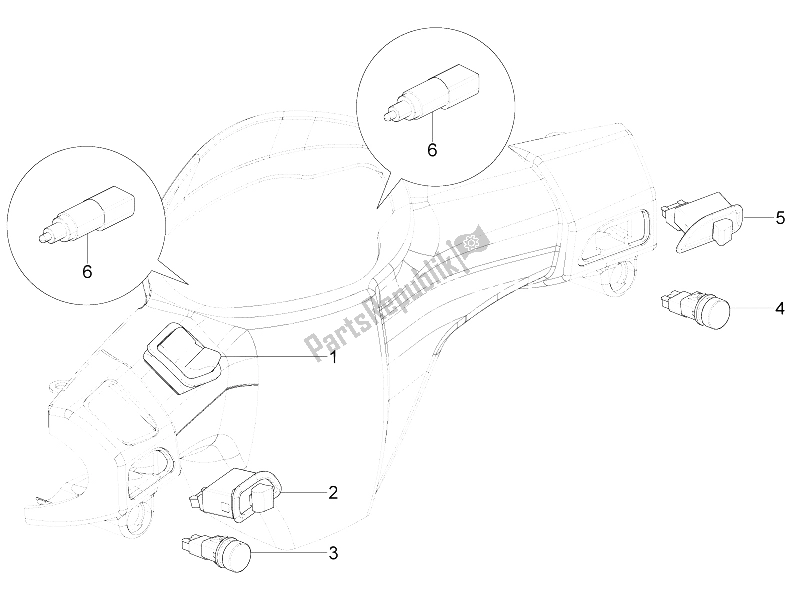 Tutte le parti per il Selettori - Interruttori - Pulsanti del Piaggio Typhoon 50 4T 4V E2 USA 2012