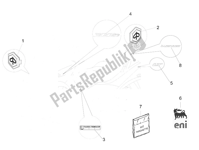 All parts for the Plates - Emblems of the Piaggio MP3 300 IE LT Touring 2011