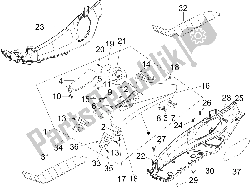 All parts for the Central Cover - Footrests of the Piaggio X8 250 IE UK 2005