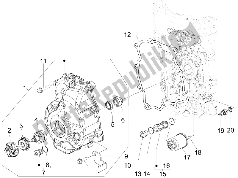 All parts for the Flywheel Magneto Cover - Oil Filter of the Piaggio MP3 250 IE MIC 2008