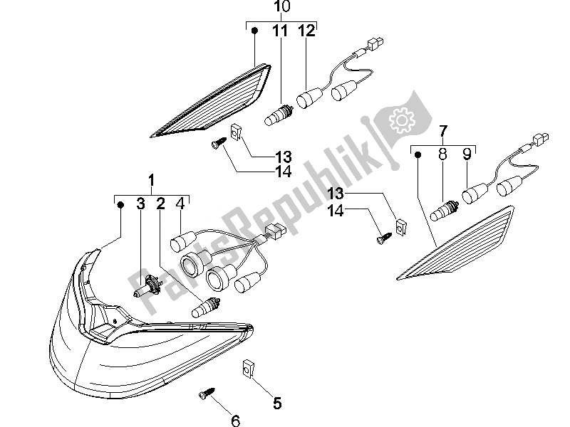 Toutes les pièces pour le Phares Avant - Clignotants du Piaggio X8 125 Premium Euro 3 2007