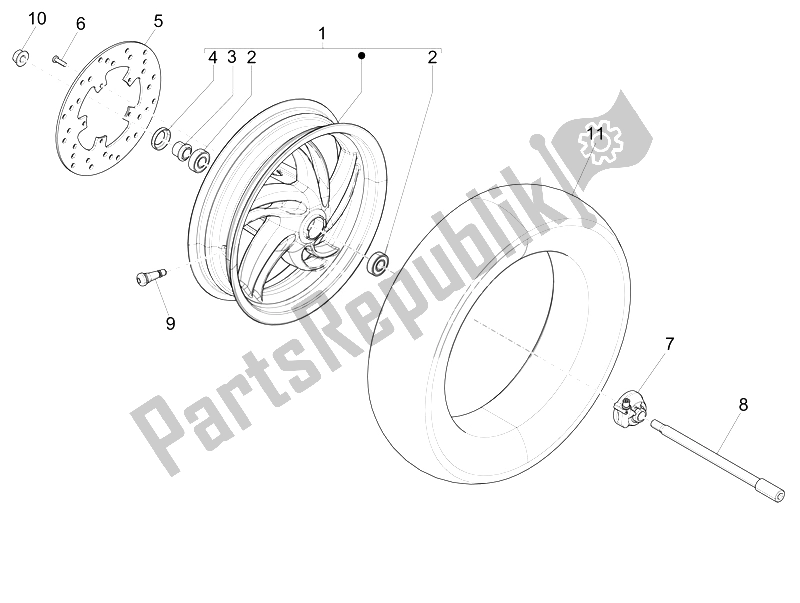 Alle onderdelen voor de Voorwiel van de Piaggio FLY 125 4T 3V IE E3 DT 2014