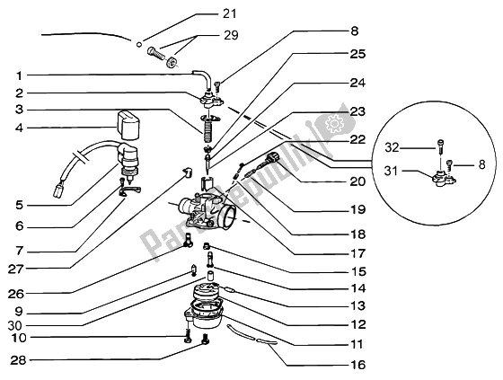 All parts for the Carburettor (2) of the Piaggio ZIP Catalyzed 50 2000