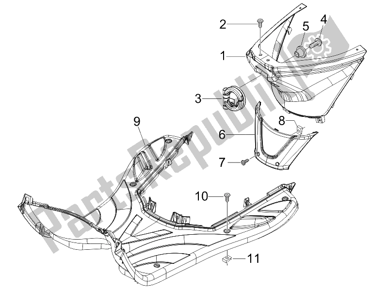 Todas las partes para Cubierta Central - Reposapiés de Piaggio FLY 150 4T 2006
