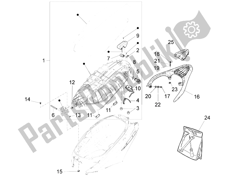 All parts for the Saddle/seats of the Piaggio FLY 125 4T 3V IE E3 DT 2014