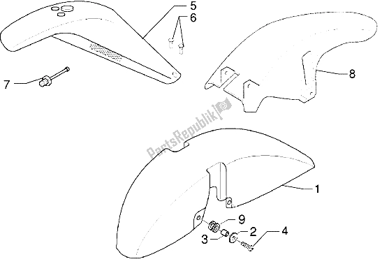 All parts for the Wheel Compartment-mudguard of the Piaggio X9 125 2000