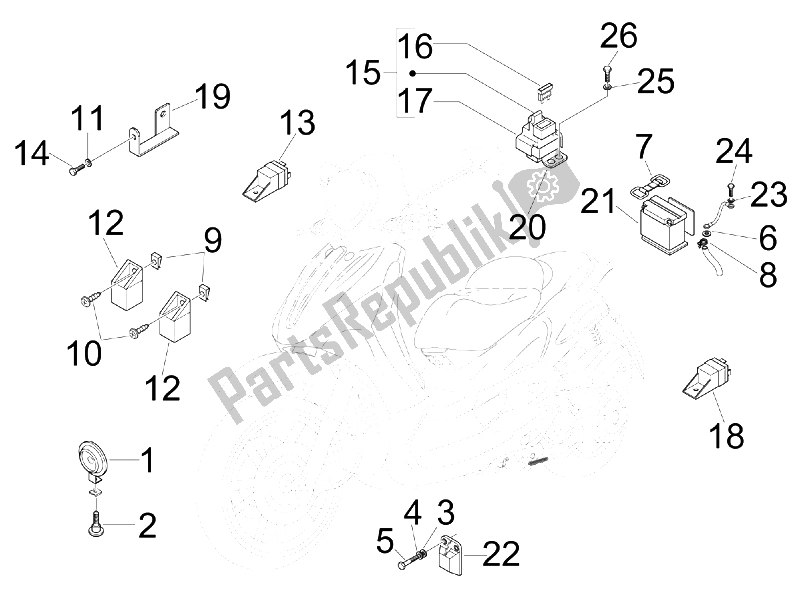 Toutes les pièces pour le Télécommandes - Batterie - Klaxon du Piaggio BV 500 2005