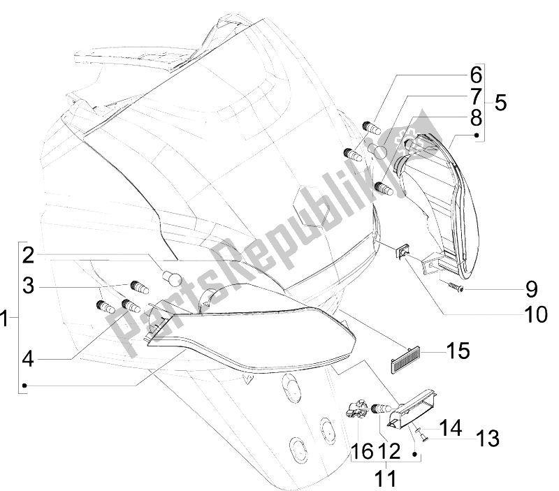 Alle onderdelen voor de Achterlichten - Richtingaanwijzers van de Piaggio MP3 400 IE MIC USA 2009