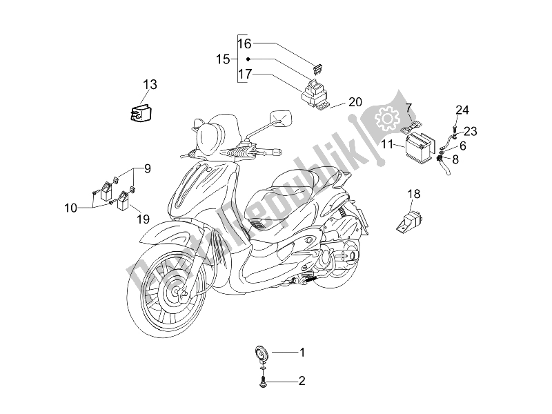 Toutes les pièces pour le Télécommandes - Batterie - Klaxon du Piaggio Beverly 500 2005