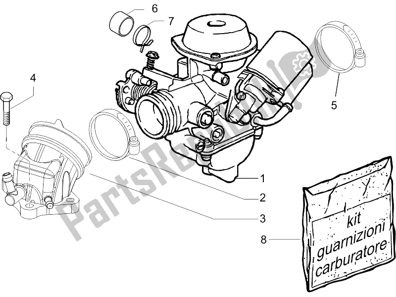 Toutes les pièces pour le Carburateur, Montage - Tuyau Union du Piaggio X8 200 2005