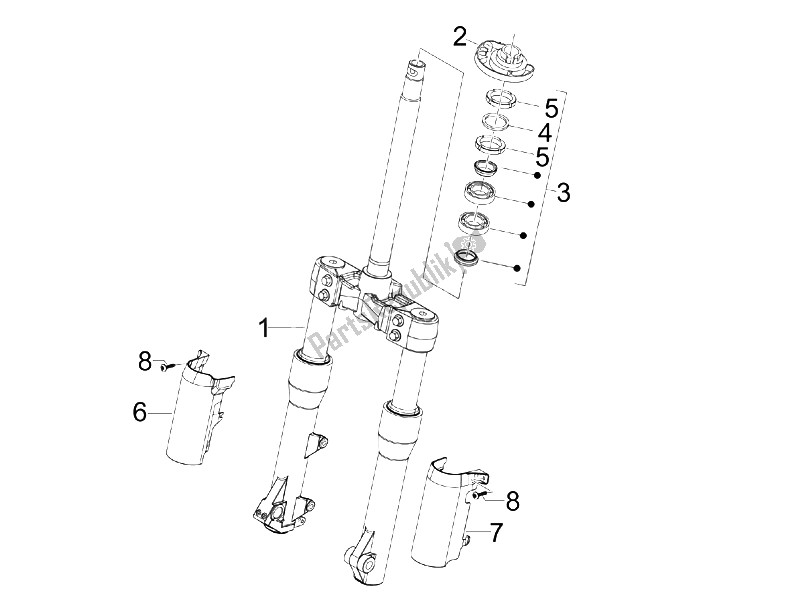 All parts for the Fork/steering Tube - Steering Bearing Unit of the Piaggio Beverly 500 IE E3 2006