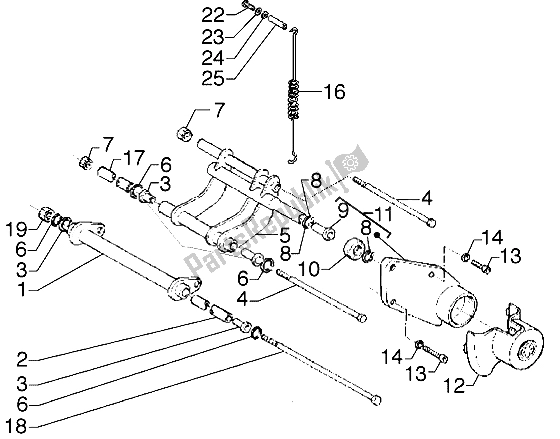 All parts for the Swinging Arm of the Piaggio Hexagon GTX 180 1999