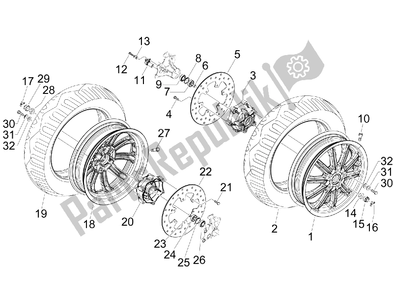 Toutes les pièces pour le Roue Avant du Piaggio MP3 125 IE 2008