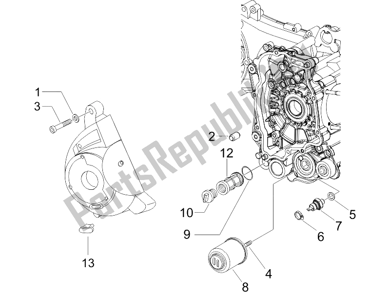 Toutes les pièces pour le Couvercle Magnéto Volant - Filtre à Huile du Piaggio X8 200 2005