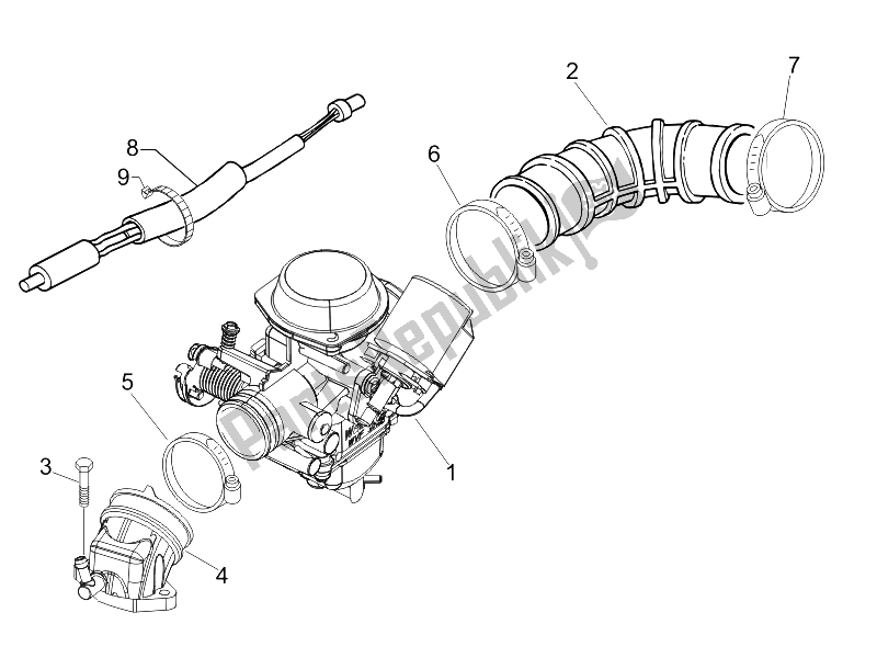 Tutte le parti per il Carburatore, Gruppo - Raccordo del Piaggio FLY 50 4T 25 30 KMH 2008