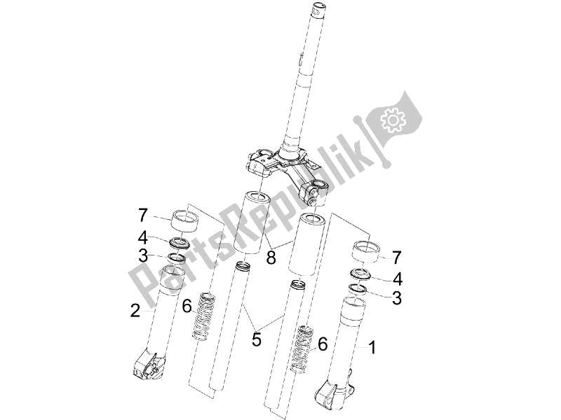 All parts for the Fork's Components (escorts) of the Piaggio Liberty 125 4T Sport UK 2006