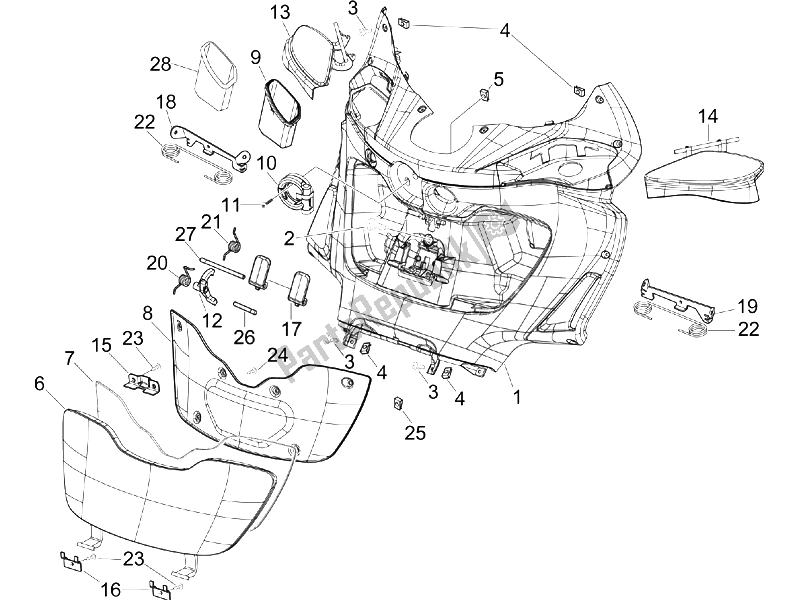 All parts for the Front Glove-box - Knee-guard Panel of the Piaggio X9 500 Evolution USA 2006