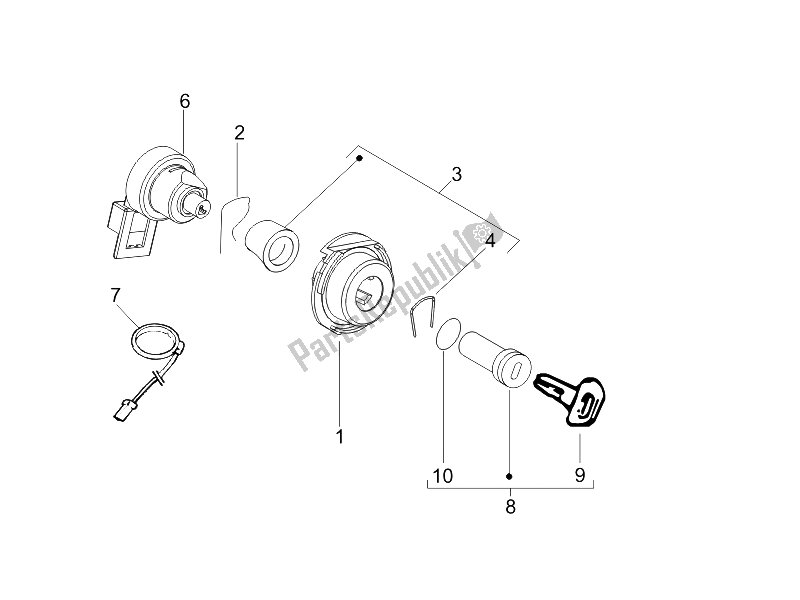 Todas as partes de Fechaduras do Piaggio Liberty 125 4T Sport E3 UK 2006