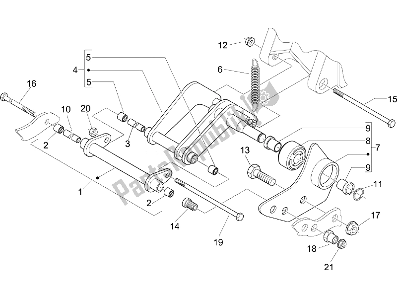 All parts for the Swinging Arm of the Piaggio Beverly 250 Tourer E3 2007