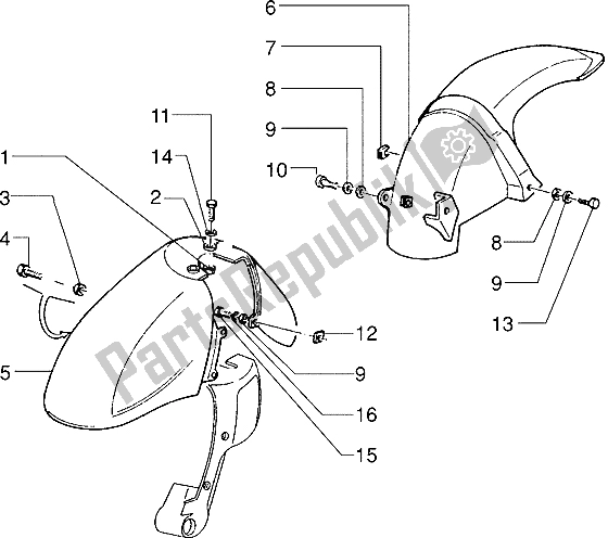 All parts for the Front And Rear Mudguard of the Piaggio Skipper 125 1995