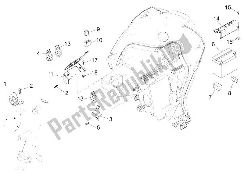 All parts for the Remote Control Switches - Battery - Horn of the Piaggio FLY 150 4T E2 E3 Vietnam 2012