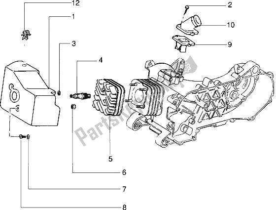 Todas as partes de Cabeça De Cilindro De Refrigeração Capô-entrada E Tubo De Indução do Piaggio ZIP RST 50 1996