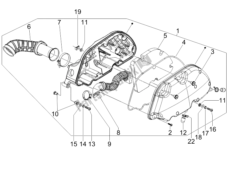 All parts for the Air Filter of the Piaggio MP3 250 USA 2007