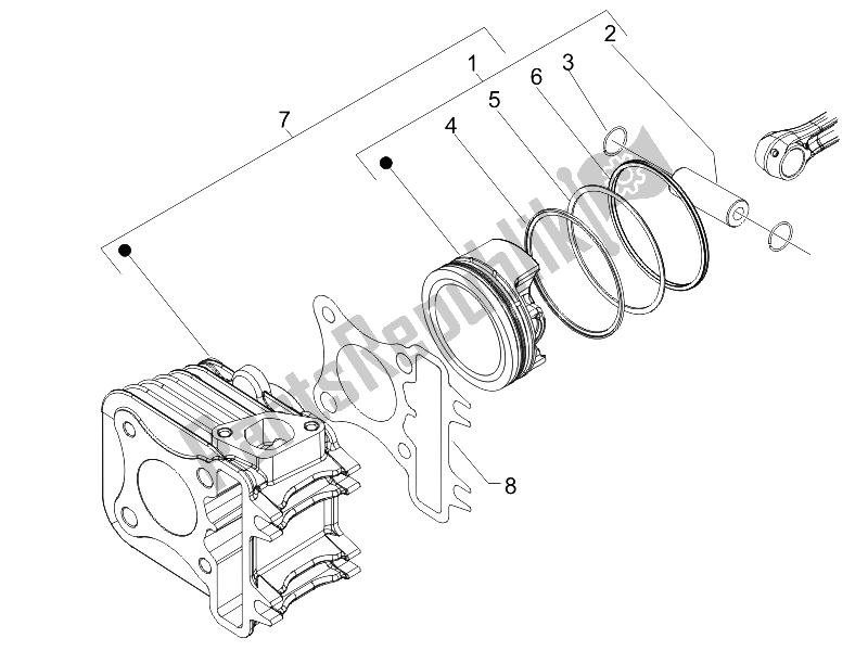 All parts for the Cylinder-piston-wrist Pin Unit of the Piaggio Liberty 125 4T E3 2006