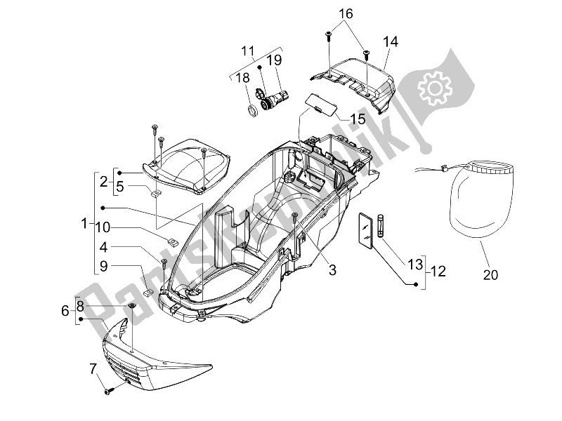 All parts for the Helmet Huosing - Undersaddle of the Piaggio Beverly 400 IE E3 2006