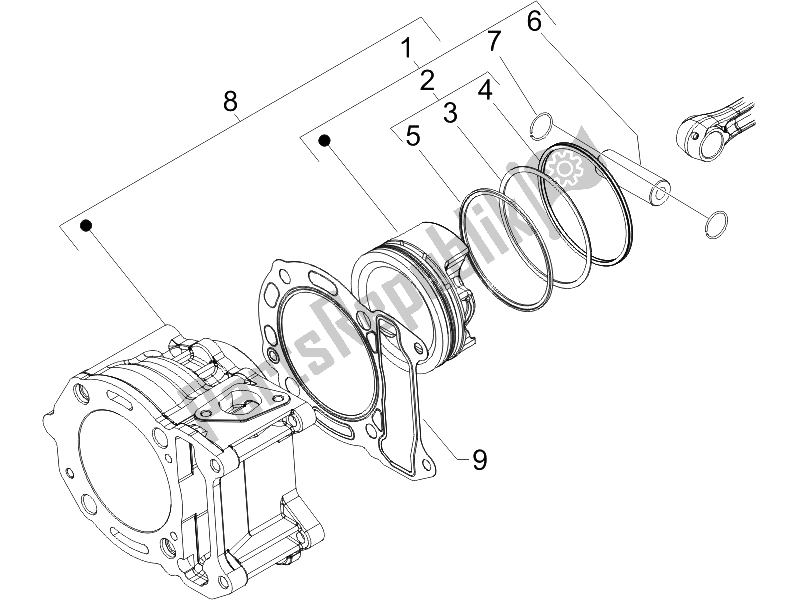 Toutes les pièces pour le Unité Cylindre-piston-axe De Poignet du Piaggio X8 200 2005