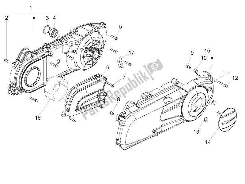 All parts for the Crankcase Cover - Crankcase Cooling of the Piaggio Beverly 300 IE ABS E4 EU 2016