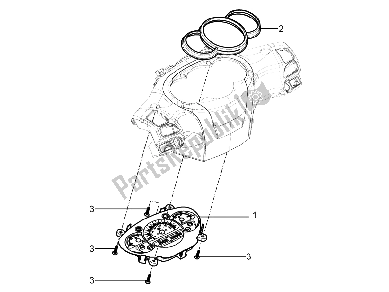 All parts for the Meter Combination-dashbord of the Piaggio Beverly 350 4T 4V IE E3 Sport Touring 2014