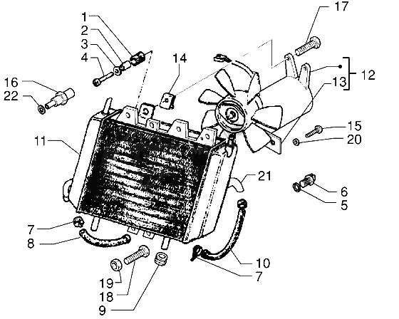 All parts for the Radiator of the Piaggio X9 250 2006