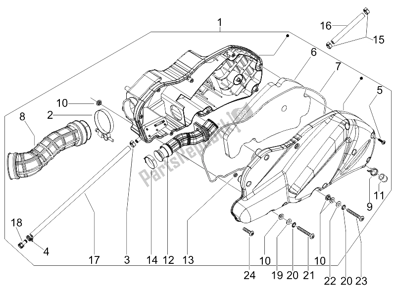 All parts for the Air Filter of the Piaggio MP3 400 IE MIC 2008