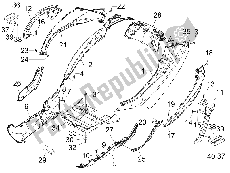 Toutes les pièces pour le Couvercle Latéral - Spoiler du Piaggio MP3 400 IE USA 2007