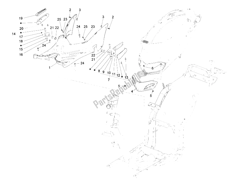 All parts for the Central Cover - Footrests of the Piaggio Liberty 50 2T MOC 2009