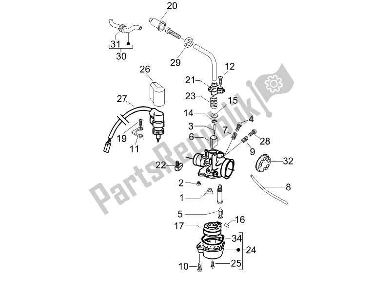 Todas as partes de Componentes Do Carburador do Piaggio FLY 50 2T 2010