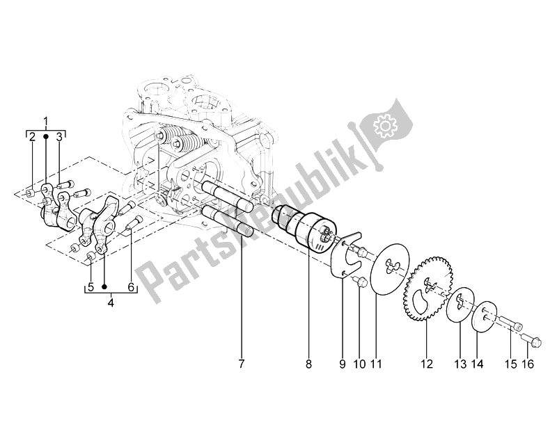 All parts for the Rocking Levers Support Unit of the Piaggio X 10 125 4T 4V I E E3 2012