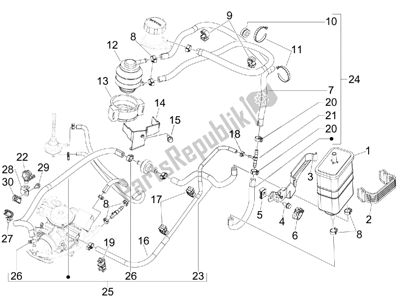 All parts for the Anti-percolation System of the Piaggio FLY 150 4T USA 2007